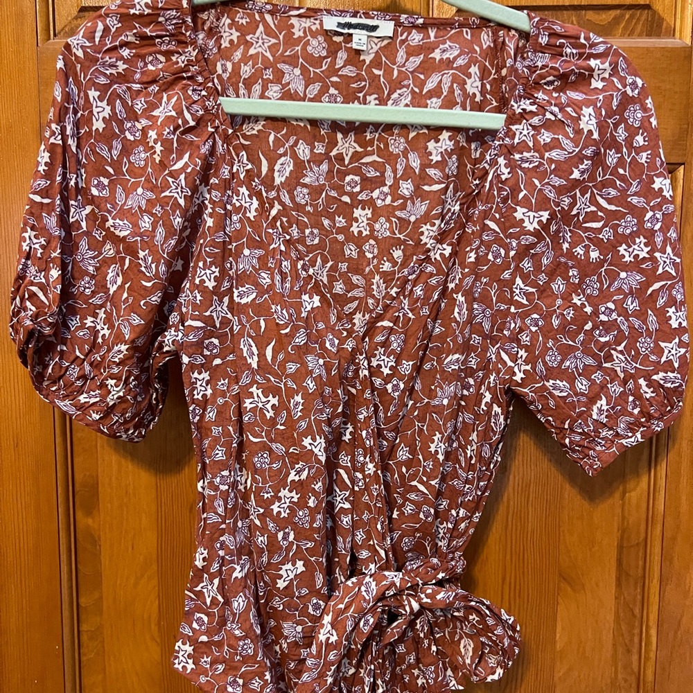 Madewell puff sleeve wrap shirt